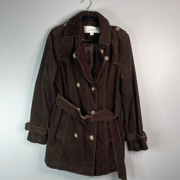 Weatherproof Corduroy Double Breasted Belted Trench Coat Jacket brown lined M - Picture 13 of 13